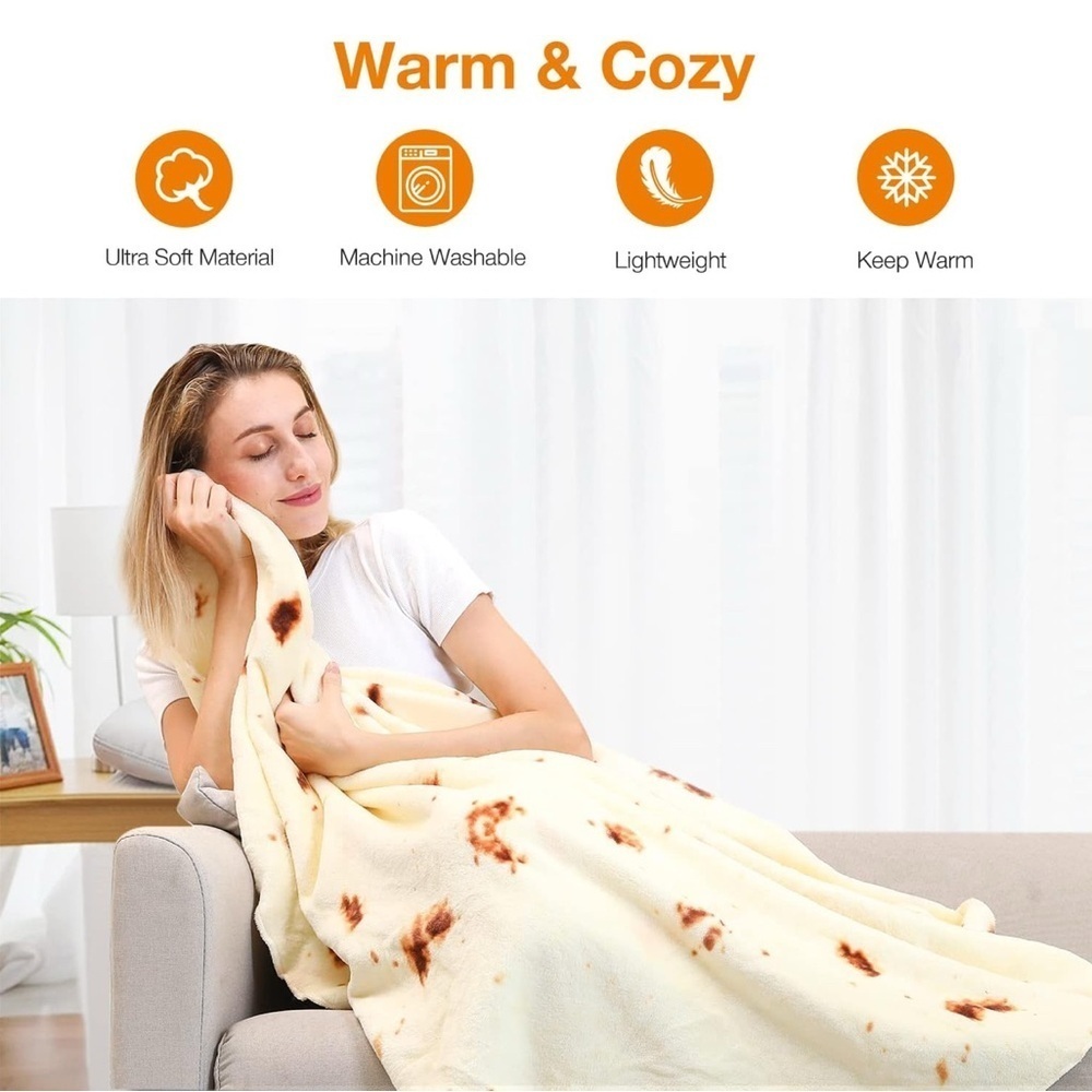 Giant Tortilla Burrito Throw Blanket, Double Sided, Ivory, Brown, 63 inches - Picture 8 of 17